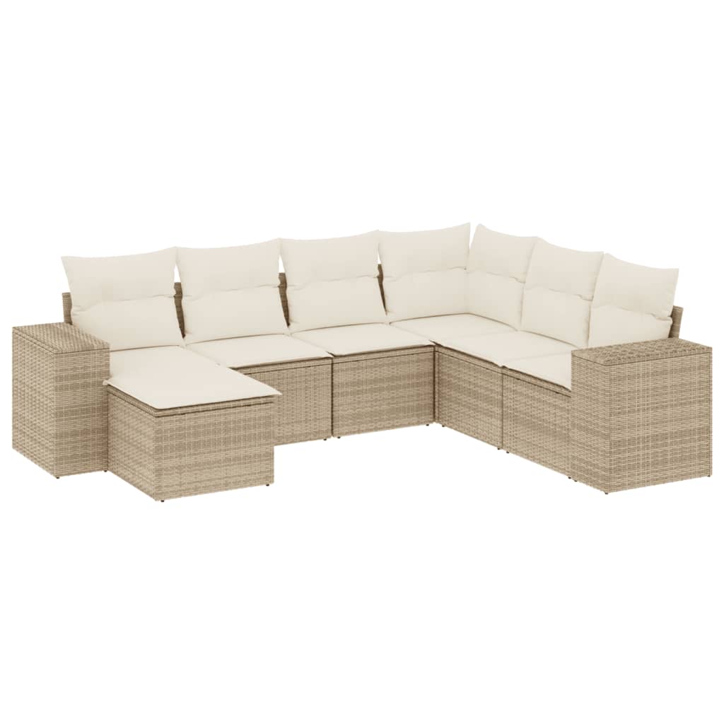 7-delige Loungeset met kussens poly rattan beige is nu te koop bij PeponiXL, paradijselijk wonen!