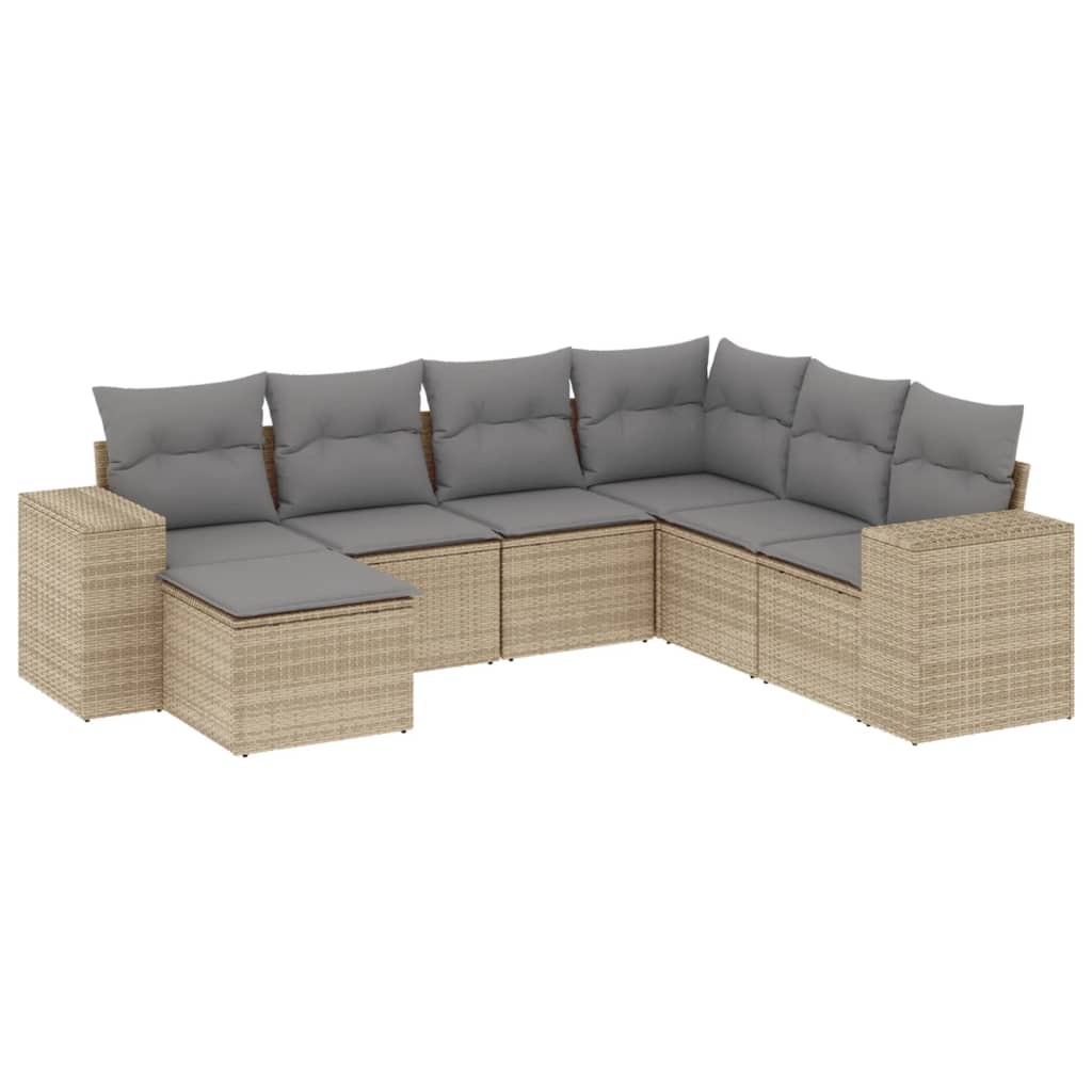 7-delige Loungeset met kussens poly rattan beige is nu te koop bij PeponiXL, paradijselijk wonen!