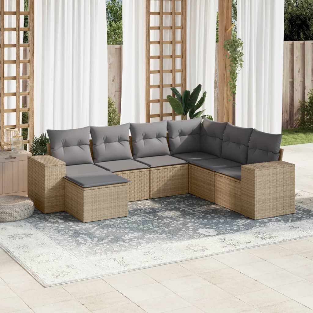 7-delige Loungeset met kussens poly rattan beige is nu te koop bij PeponiXL, paradijselijk wonen!