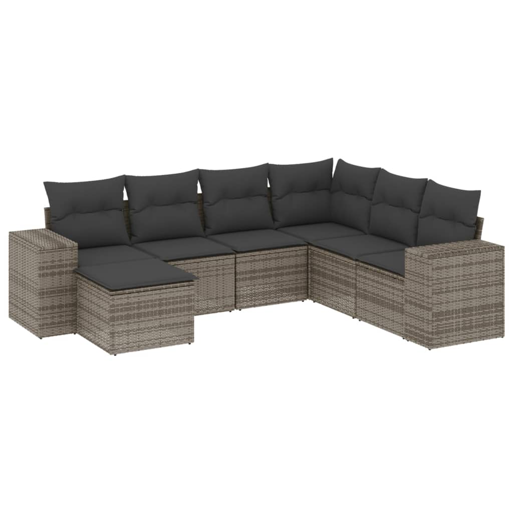 7-delige Loungeset met kussens poly rattan grijs is nu te koop bij PeponiXL, paradijselijk wonen!