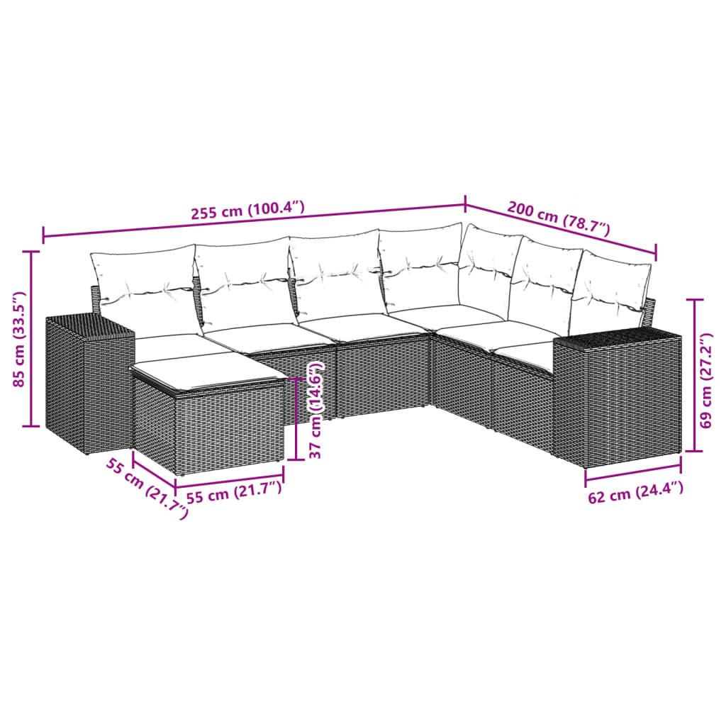 7-delige Loungeset met kussens poly rattan grijs is nu te koop bij PeponiXL, paradijselijk wonen!