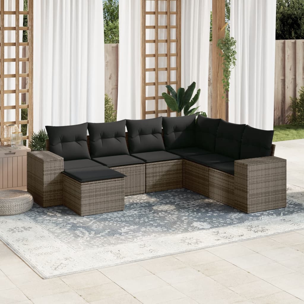 7-delige Loungeset met kussens poly rattan grijs is nu te koop bij PeponiXL, paradijselijk wonen!