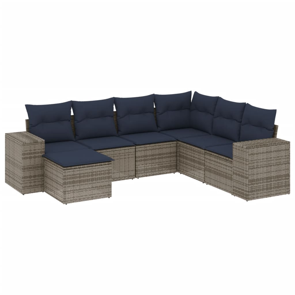 7-delige tuinbankset met kussens, grijs polyrotan is nu te koop bij PeponiXL, paradijselijk wonen!