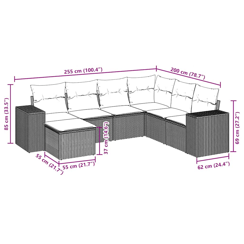 7-delige tuinbankset met kussens, grijs polyrotan is nu te koop bij PeponiXL, paradijselijk wonen!