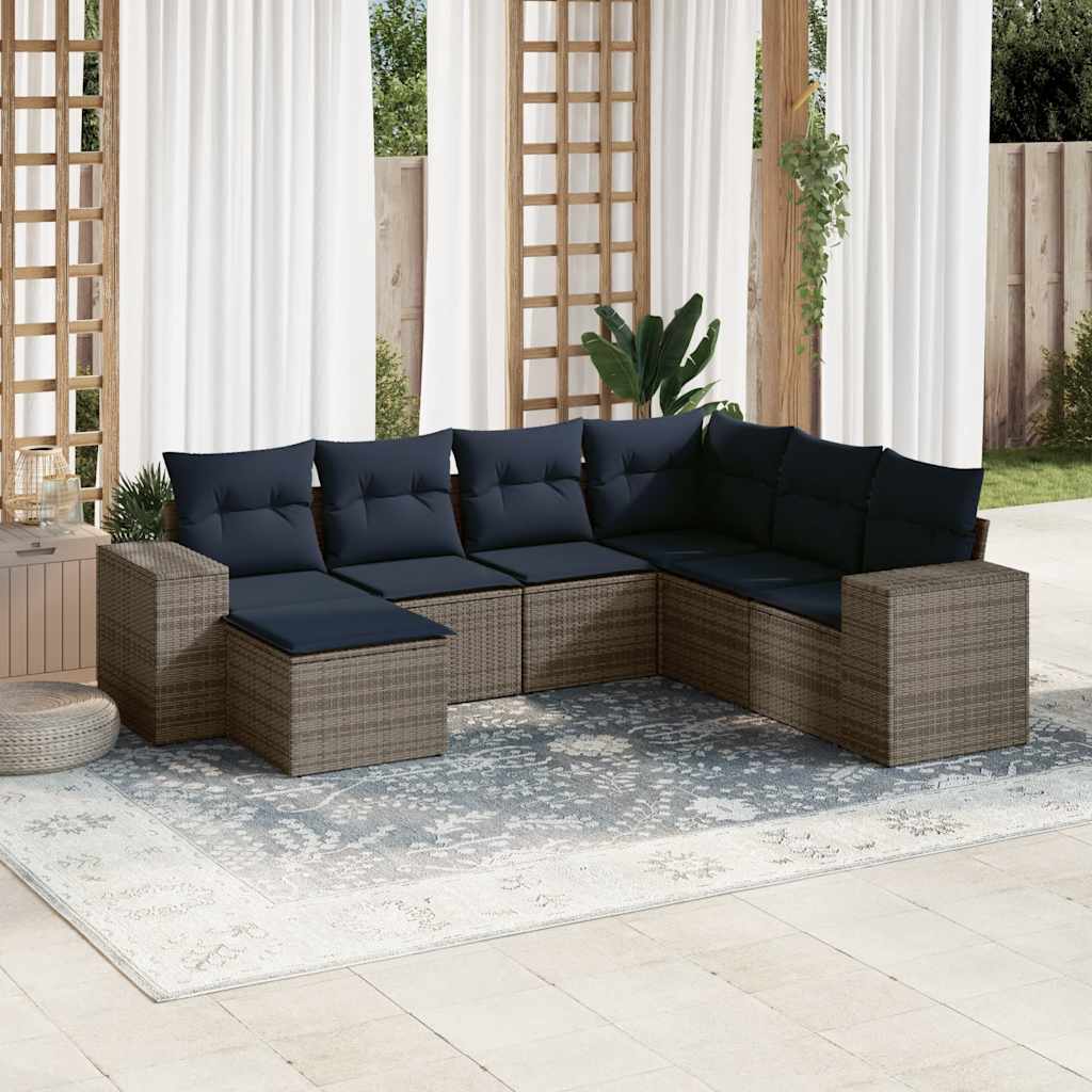 7-delige tuinbankset met kussens, grijs polyrotan is nu te koop bij PeponiXL, paradijselijk wonen!