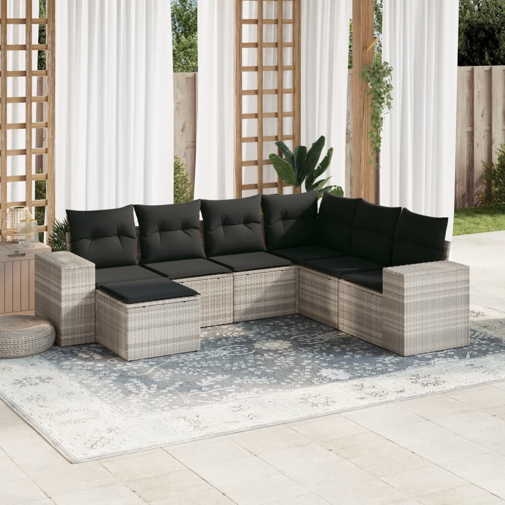 7-delige Loungeset met kussens poly rattan lichtgrijs is nu te koop bij PeponiXL, paradijselijk wonen!