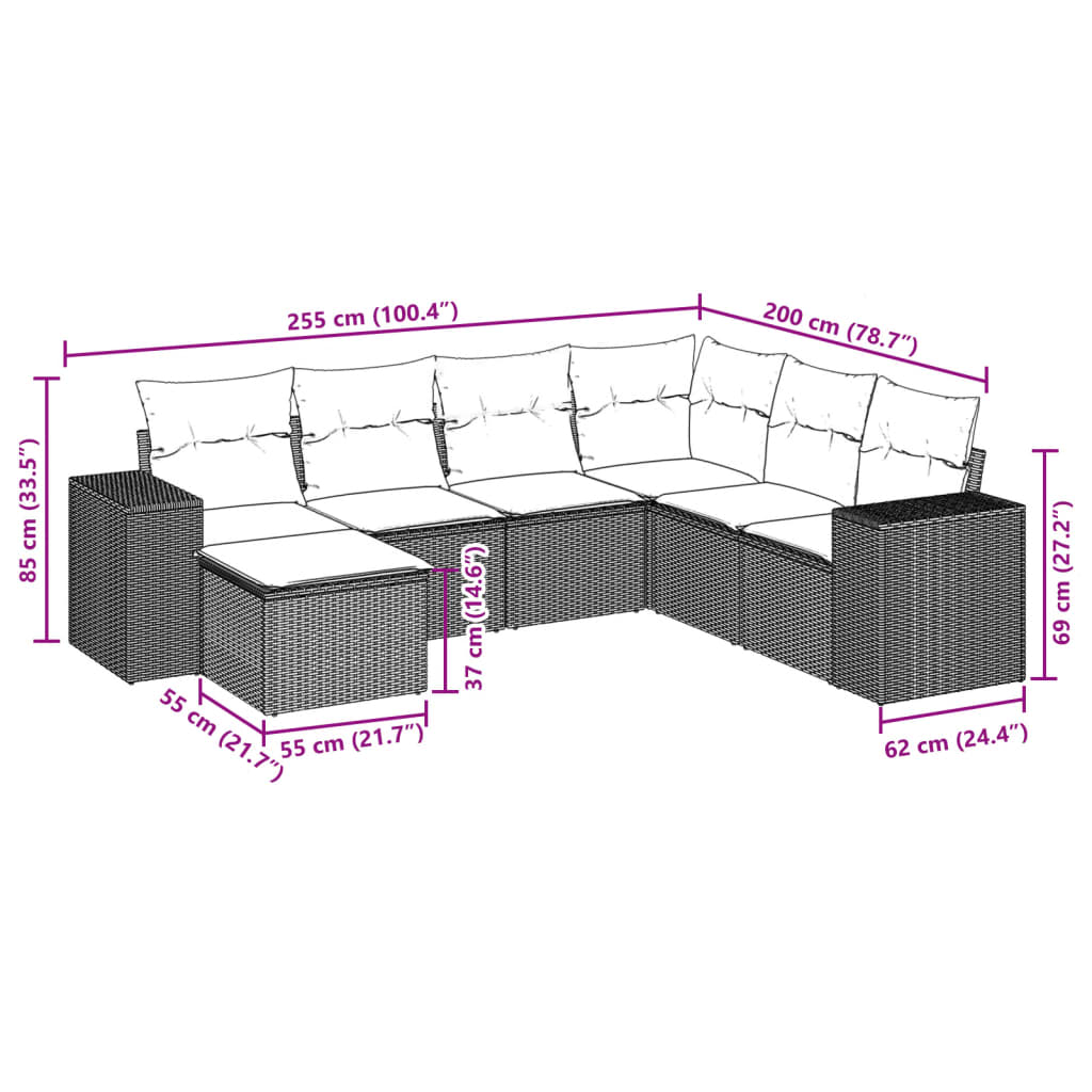 7-delige Loungeset met kussens poly rattan bruin is nu te koop bij PeponiXL, paradijselijk wonen!