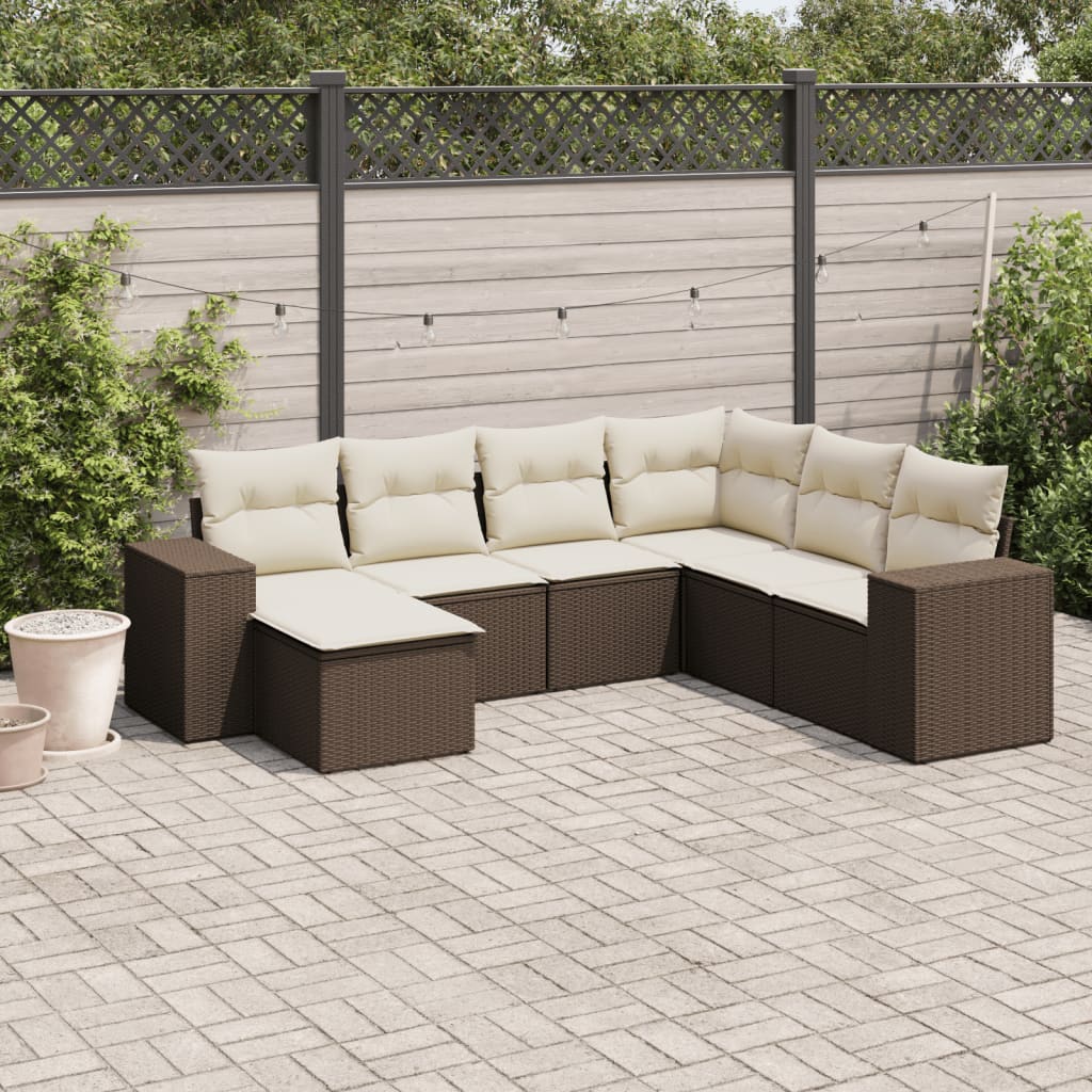 7-delige Loungeset met kussens poly rattan bruin is nu te koop bij PeponiXL, paradijselijk wonen!