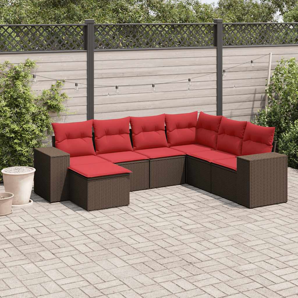 7-delige tuinbankset met kussens, bruin polyrotan is nu te koop bij PeponiXL, paradijselijk wonen!