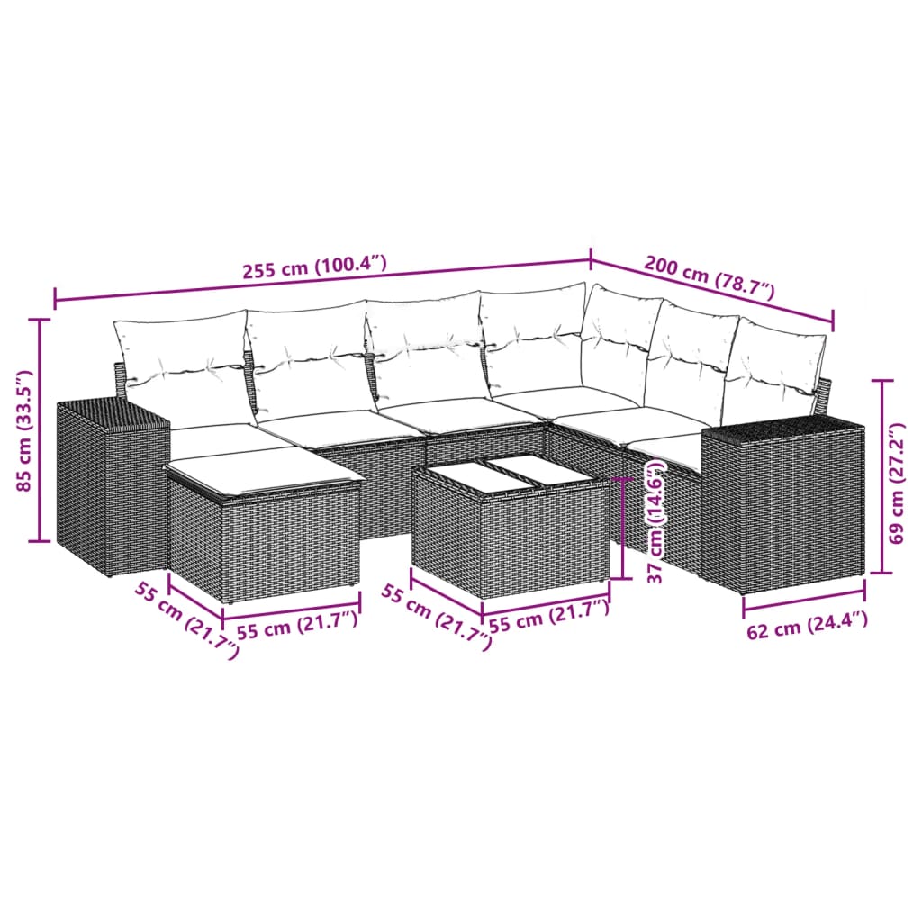 8-delige Loungeset met kussens poly rattan zwart is nu te koop bij PeponiXL, paradijselijk wonen!