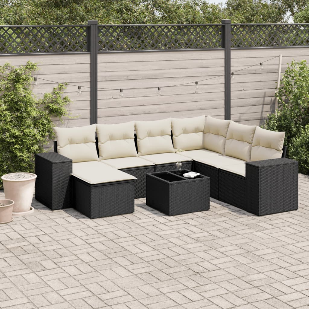 8-delige Loungeset met kussens poly rattan zwart is nu te koop bij PeponiXL, paradijselijk wonen!