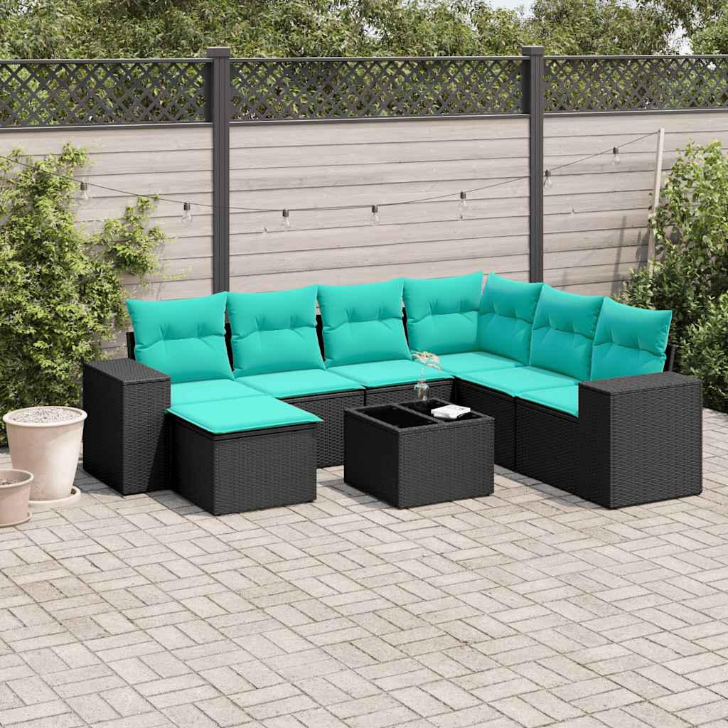 8-delige tuinbankset met kussens, zwart polyrotan is nu te koop bij PeponiXL, paradijselijk wonen!
