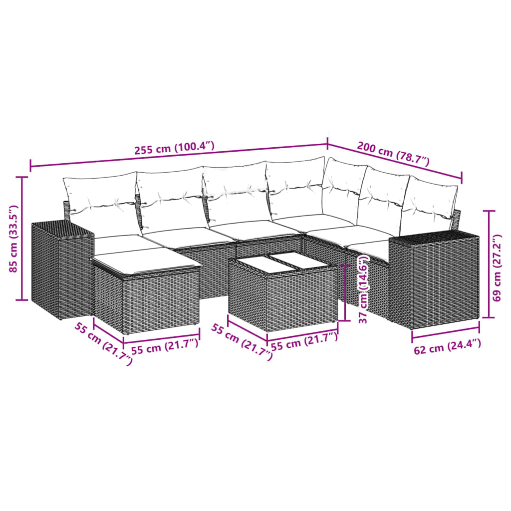 8-delige Loungeset met kussens poly rattan beige is nu te koop bij PeponiXL, paradijselijk wonen!