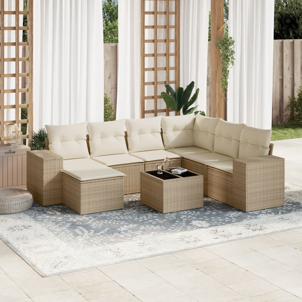 8-delige Loungeset met kussens poly rattan beige is nu te koop bij PeponiXL, paradijselijk wonen!