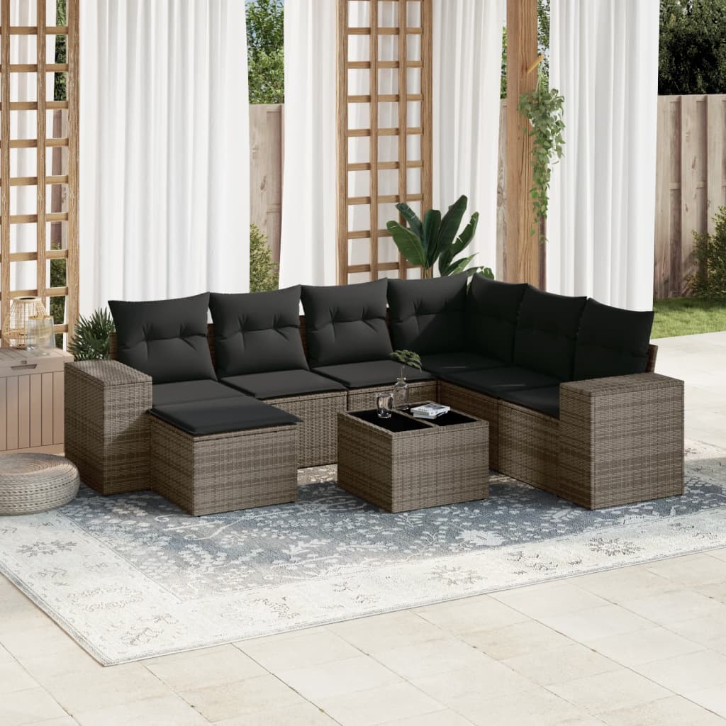 8-delige Loungeset met kussens poly rattan grijs is nu te koop bij PeponiXL, paradijselijk wonen!