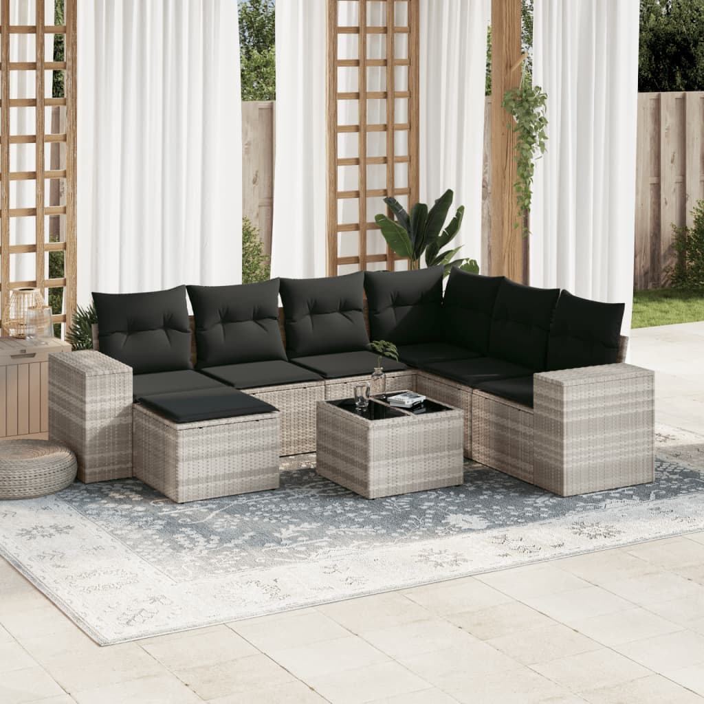 8-delige Loungeset met kussens poly rattan lichtgrijs is nu te koop bij PeponiXL, paradijselijk wonen!