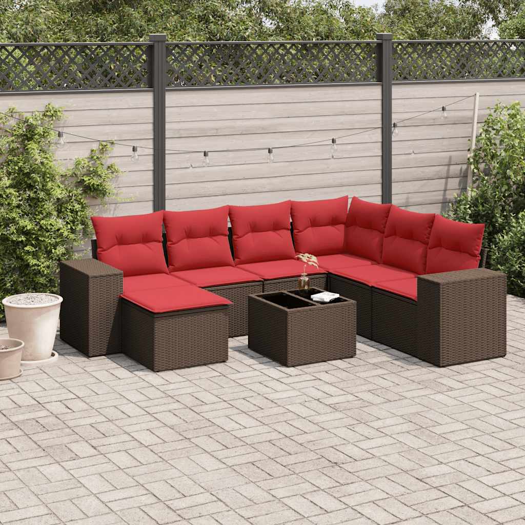 8-delige tuinbankset met kussens, bruin polyrotan is nu te koop bij PeponiXL, paradijselijk wonen!