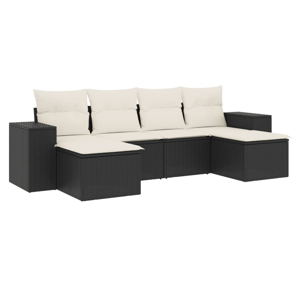 6-delige Loungeset met kussens poly rattan zwart is nu te koop bij PeponiXL, paradijselijk wonen!