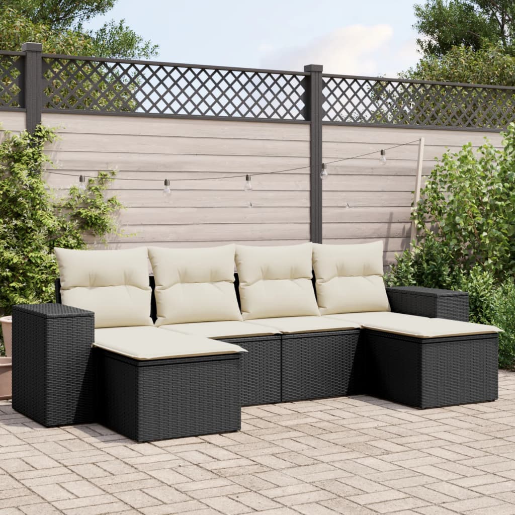 6-delige Loungeset met kussens poly rattan zwart is nu te koop bij PeponiXL, paradijselijk wonen!