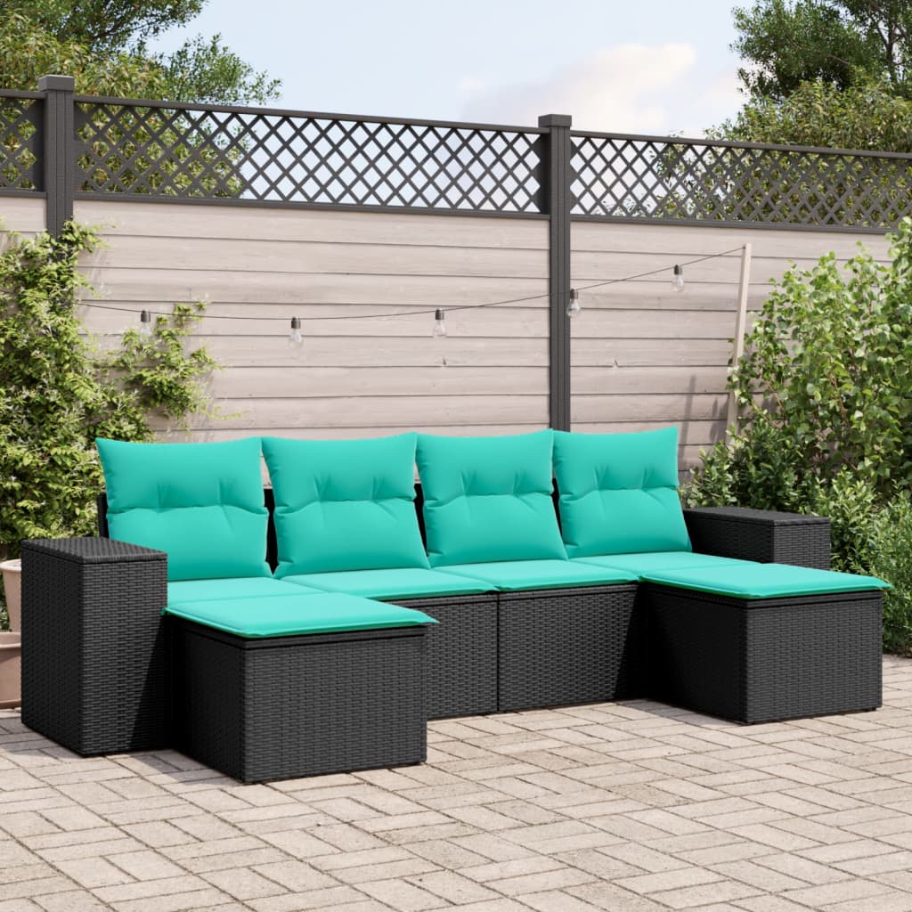 6-delige tuinbankset met kussens van zwart polyrotan is nu te koop bij PeponiXL, paradijselijk wonen!