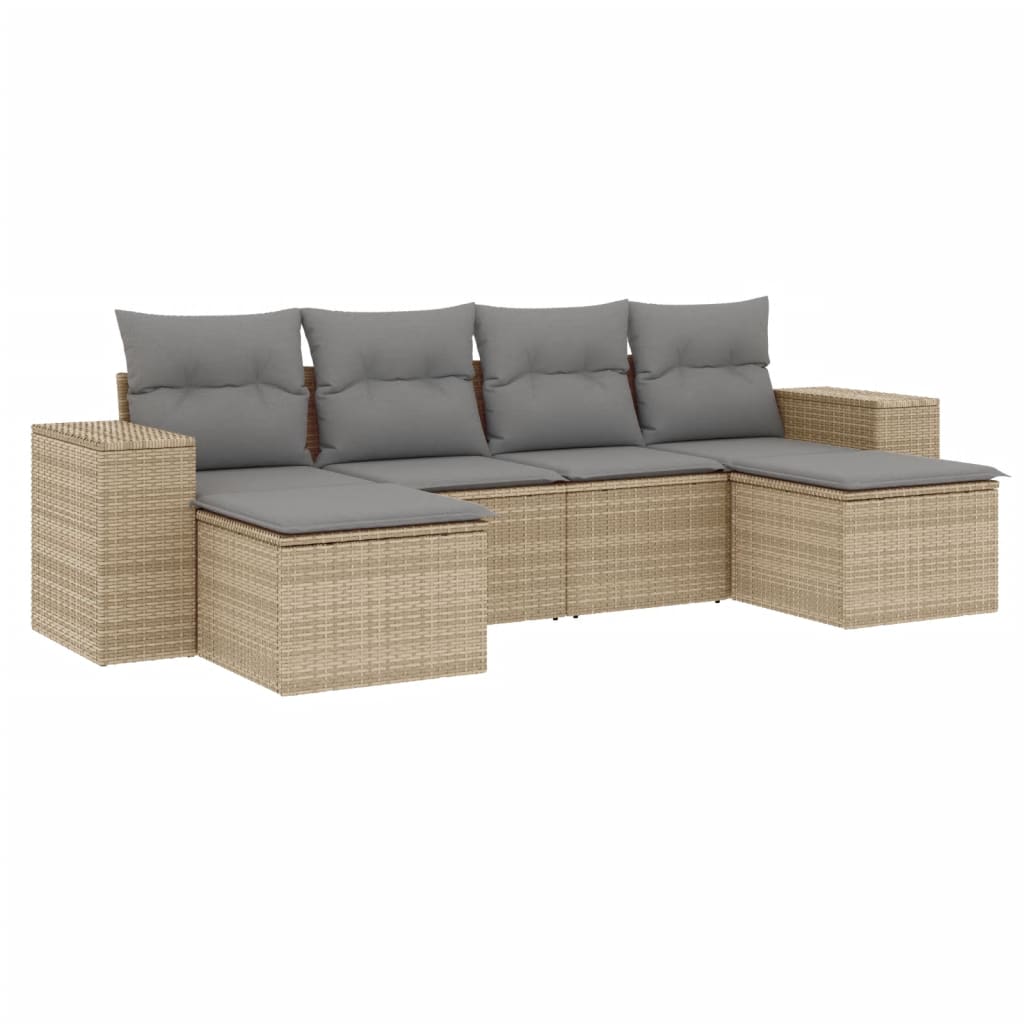 6-delige Loungeset met kussens poly rattan beige is nu te koop bij PeponiXL, paradijselijk wonen!