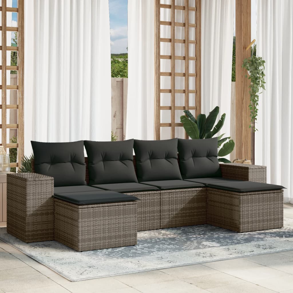 6-delige Loungeset met kussens poly rattan grijs is nu te koop bij PeponiXL, paradijselijk wonen!