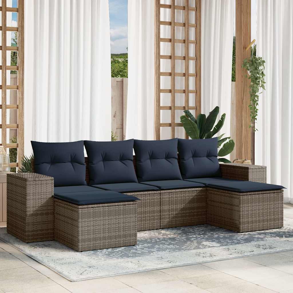 6-delige tuinbankset met kussens, grijs polyrotan is nu te koop bij PeponiXL, paradijselijk wonen!