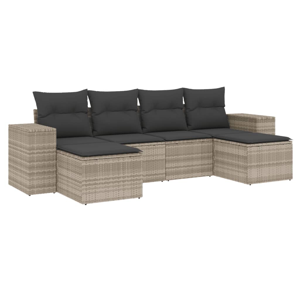 6-delige Loungeset met kussens poly rattan lichtgrijs is nu te koop bij PeponiXL, paradijselijk wonen!