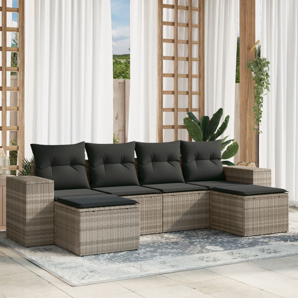 6-delige Loungeset met kussens poly rattan lichtgrijs is nu te koop bij PeponiXL, paradijselijk wonen!