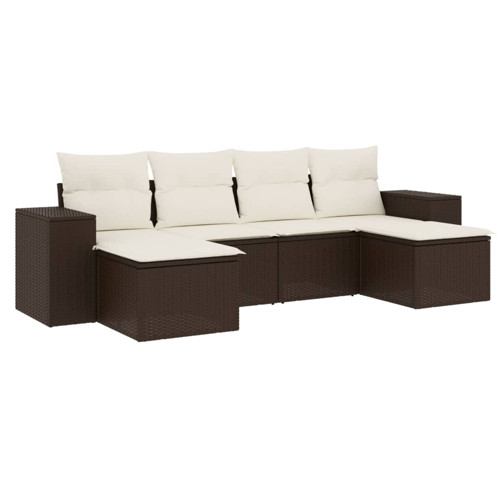 6-delige Loungeset met kussens poly rattan bruin is nu te koop bij PeponiXL, paradijselijk wonen!