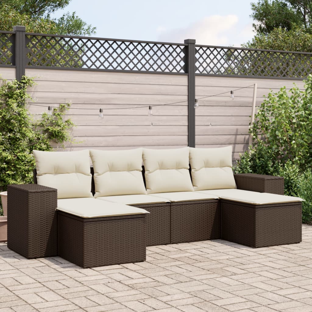6-delige Loungeset met kussens poly rattan bruin is nu te koop bij PeponiXL, paradijselijk wonen!