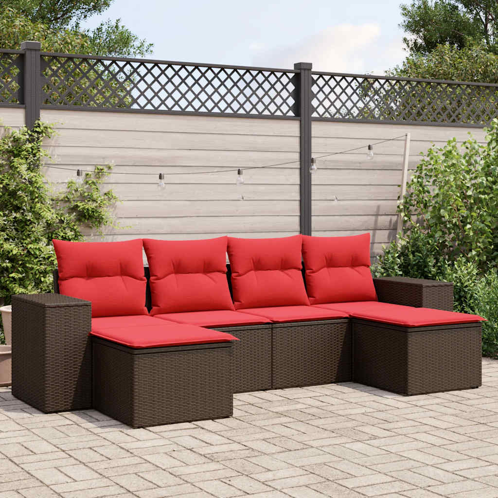 6-delige tuinbankset met kussens, bruin polyrotan is nu te koop bij PeponiXL, paradijselijk wonen!