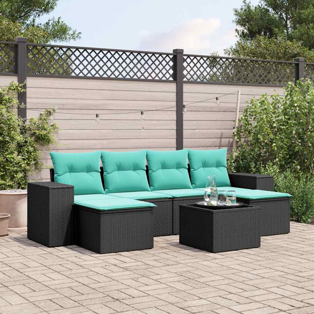 7-delige tuinbankset met kussens van zwart polyrotan is nu te koop bij PeponiXL, paradijselijk wonen!