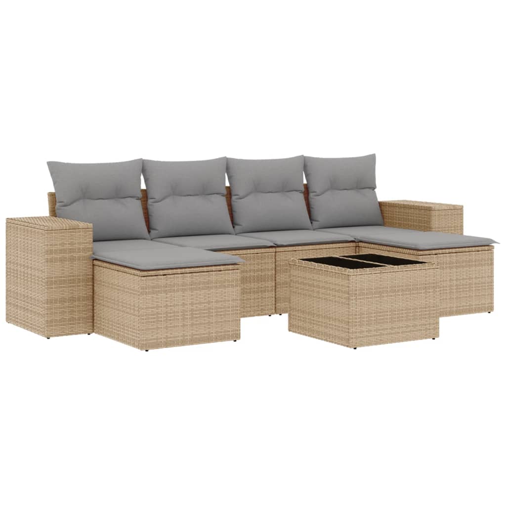 7-delige Loungeset met kussens poly rattan beige is nu te koop bij PeponiXL, paradijselijk wonen!