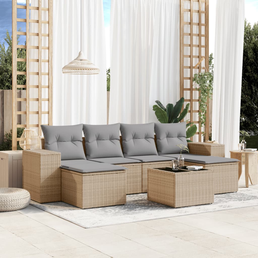 7-delige Loungeset met kussens poly rattan beige is nu te koop bij PeponiXL, paradijselijk wonen!