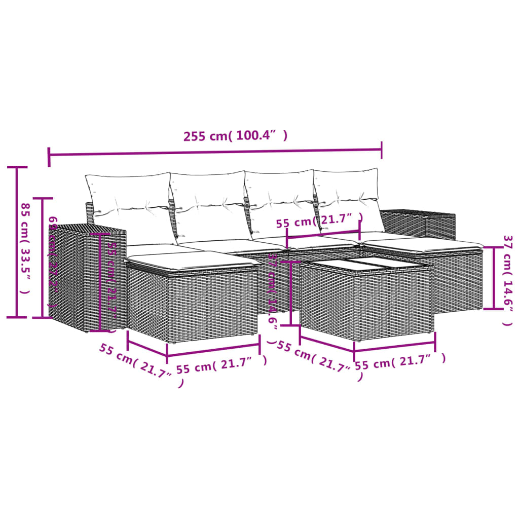 7-delige Loungeset met kussens poly rattan grijs is nu te koop bij PeponiXL, paradijselijk wonen!