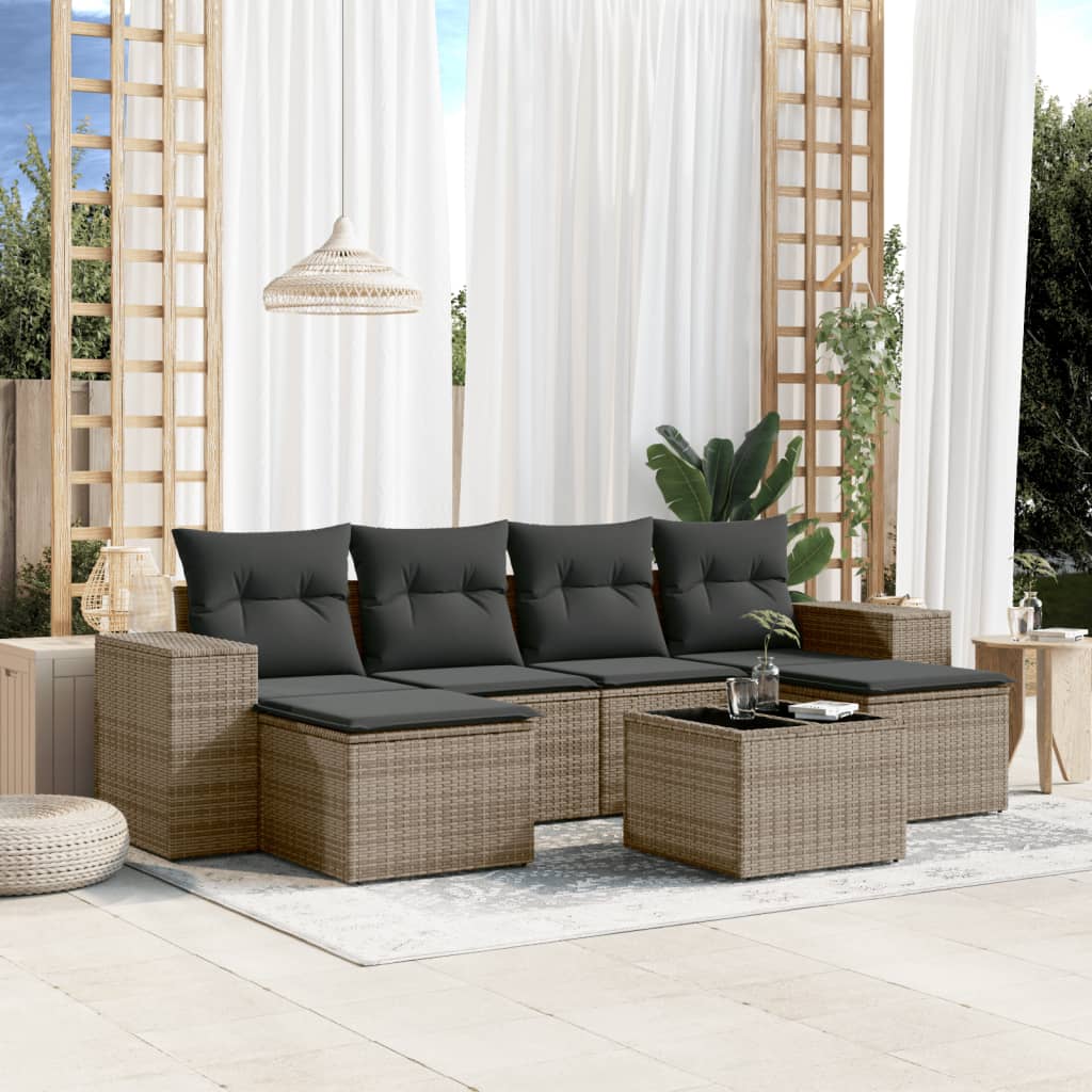7-delige Loungeset met kussens poly rattan grijs is nu te koop bij PeponiXL, paradijselijk wonen!