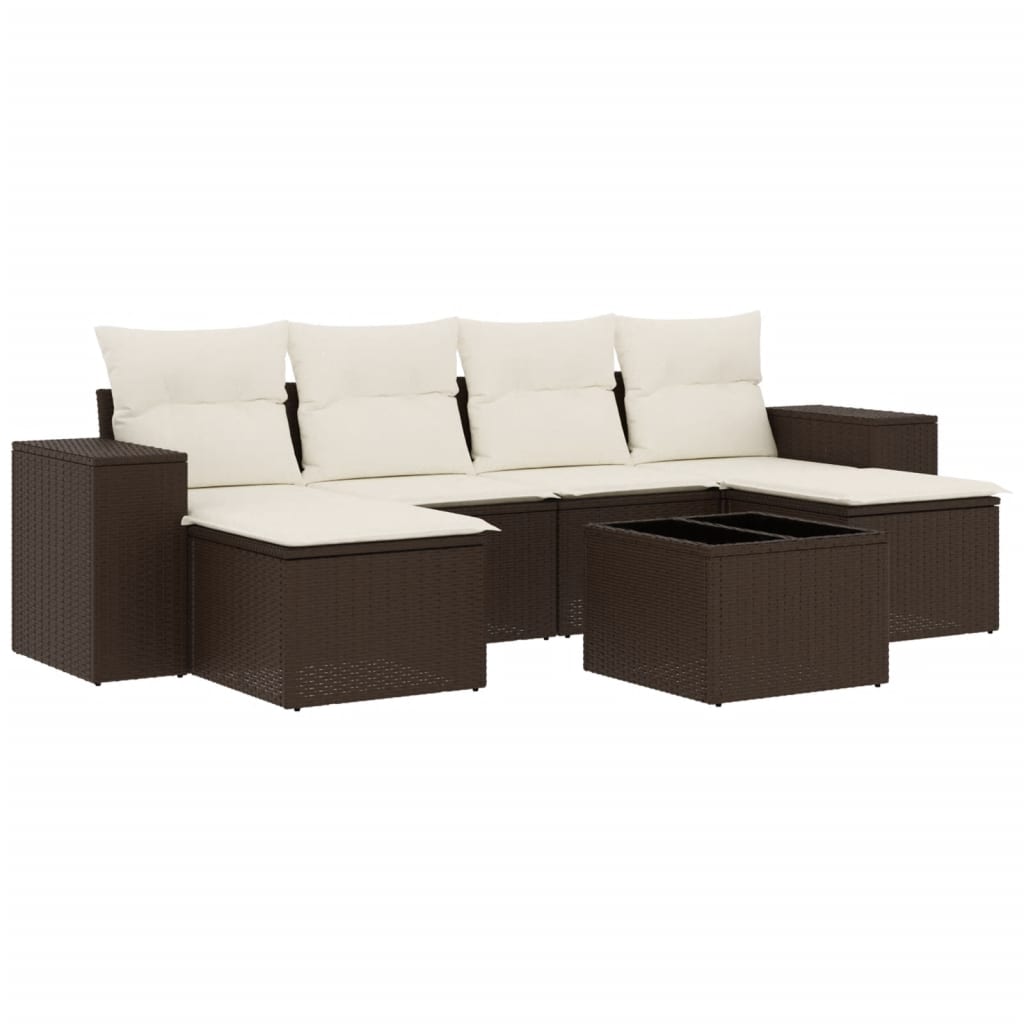 7-delige Loungeset met kussens poly rattan bruin is nu te koop bij PeponiXL, paradijselijk wonen!