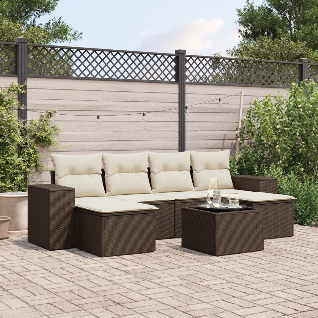 7-delige Loungeset met kussens poly rattan bruin is nu te koop bij PeponiXL, paradijselijk wonen!