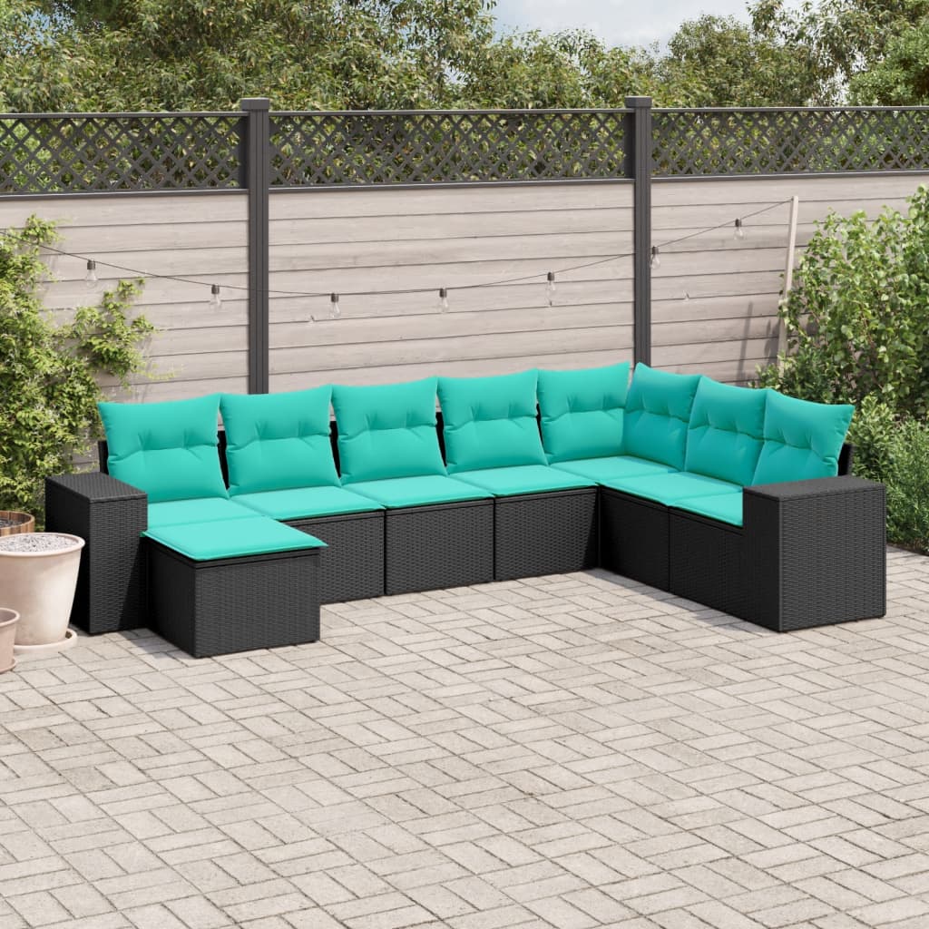 8-delige tuinbankset met kussens, zwart polyrotan is nu te koop bij PeponiXL, paradijselijk wonen!