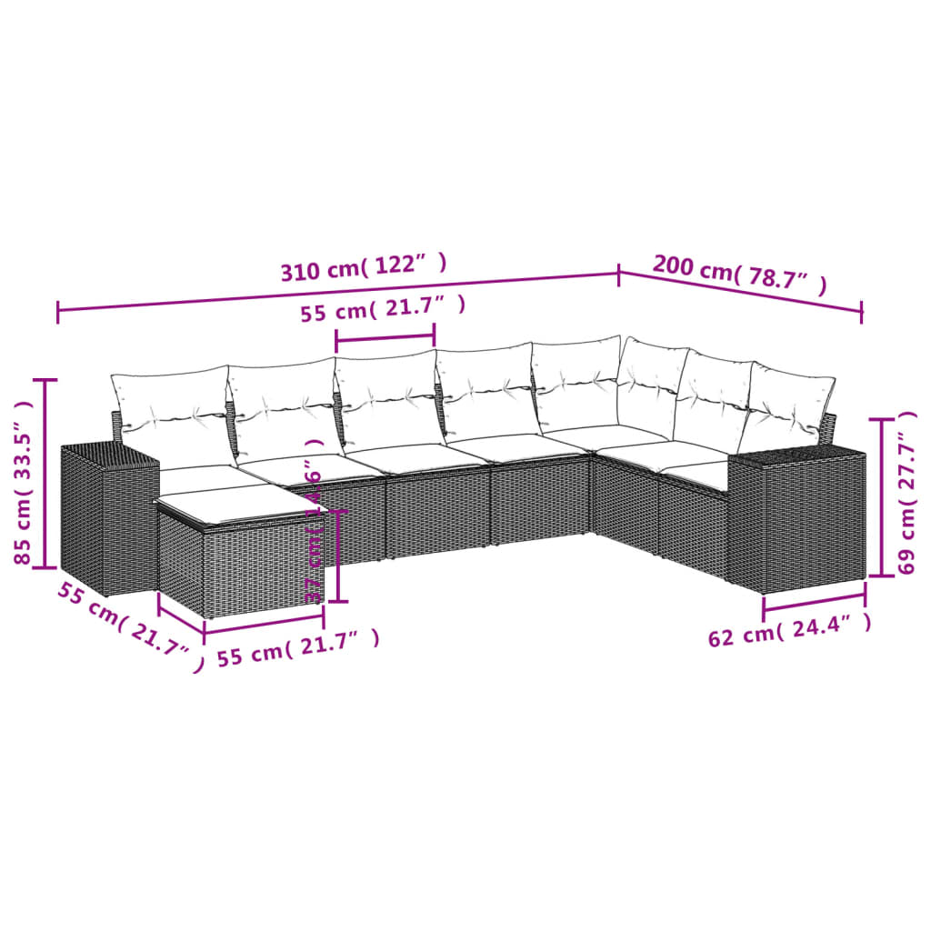 8-delige Loungeset met kussens poly rattan beige is nu te koop bij PeponiXL, paradijselijk wonen!