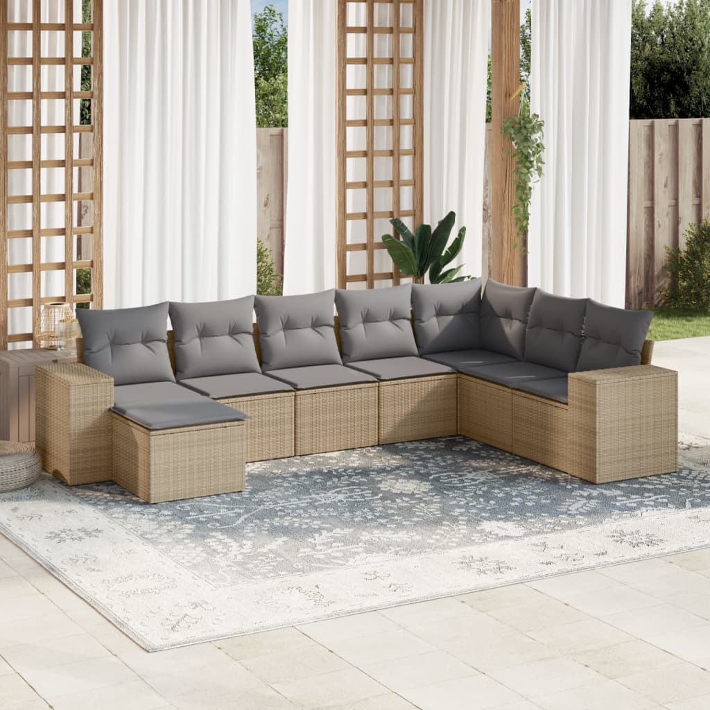 8-delige Loungeset met kussens poly rattan beige is nu te koop bij PeponiXL, paradijselijk wonen!