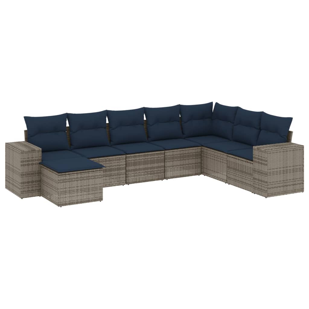 8-delige tuinbankset met kussens, grijs polyrotan is nu te koop bij PeponiXL, paradijselijk wonen!