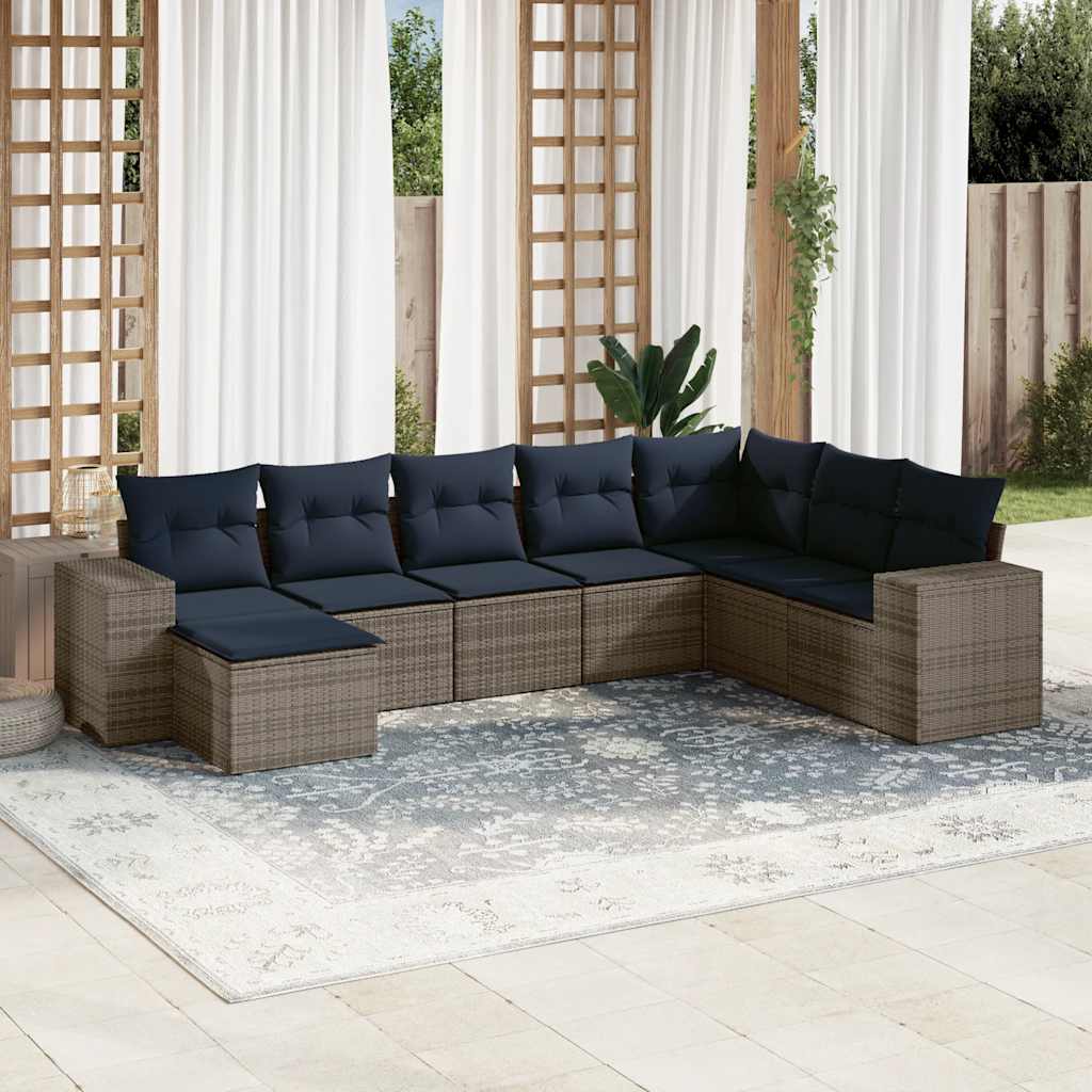 8-delige tuinbankset met kussens, grijs polyrotan is nu te koop bij PeponiXL, paradijselijk wonen!