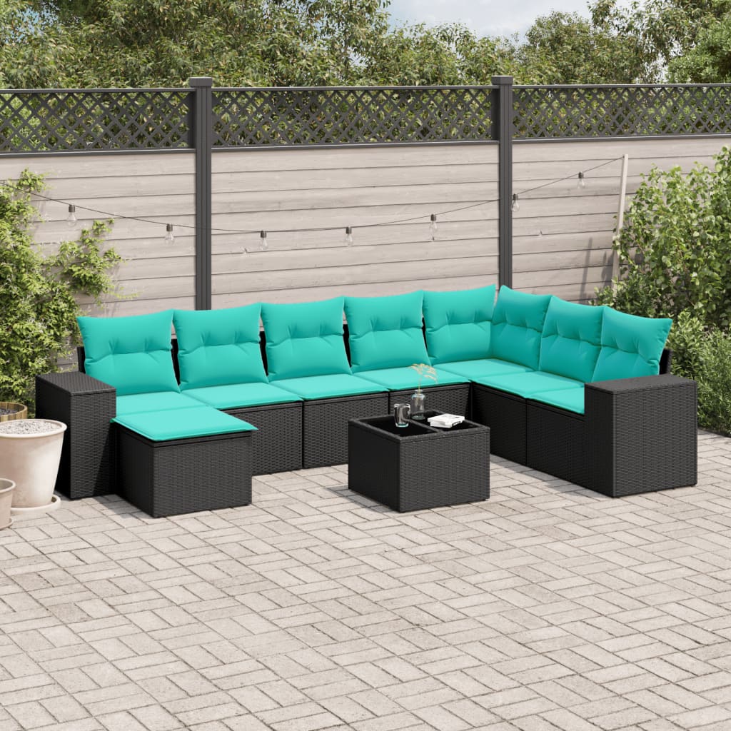 9-delige tuinbankset met kussens van zwart polyrotan is nu te koop bij PeponiXL, paradijselijk wonen!