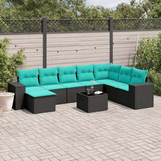 9-delige tuinbankset met kussens van zwart polyrotan is nu te koop bij PeponiXL, paradijselijk wonen!
