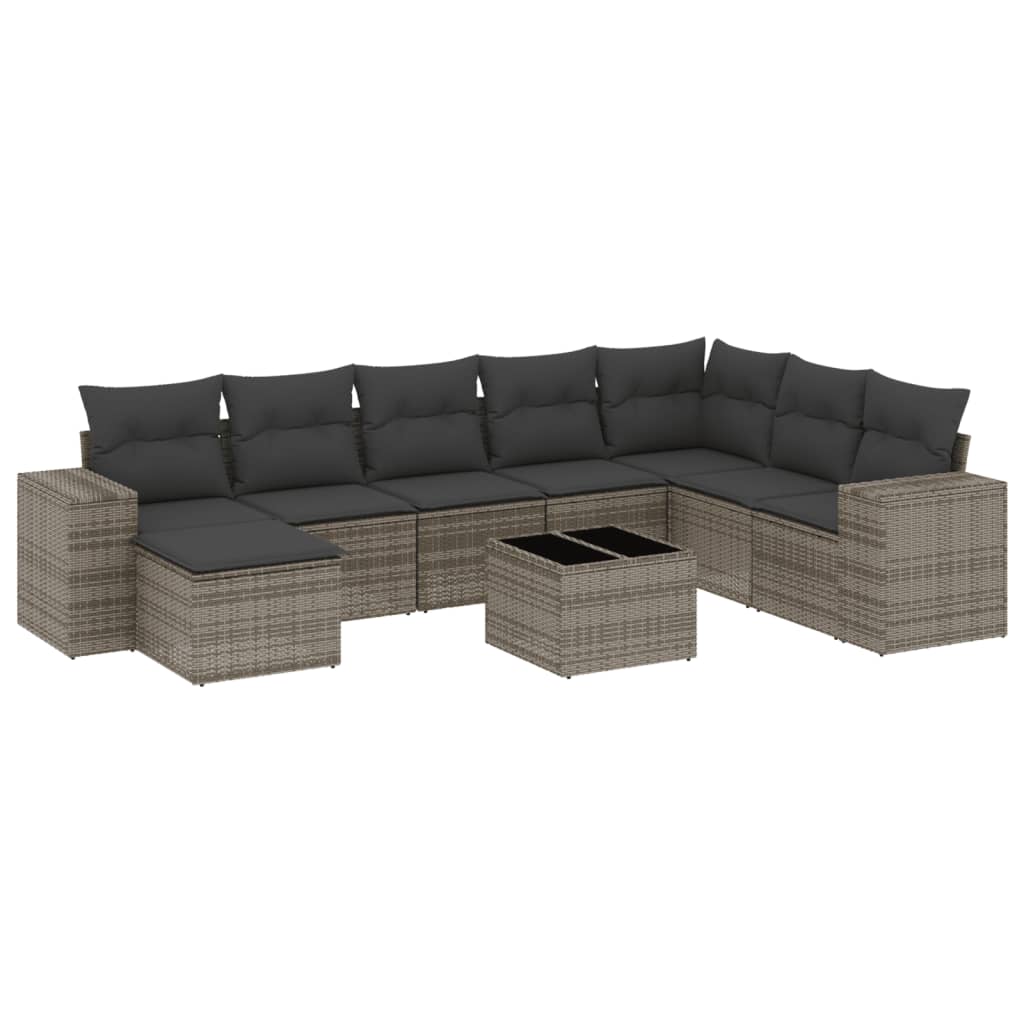 9-delige Loungeset met kussens poly rattan grijs is nu te koop bij PeponiXL, paradijselijk wonen!