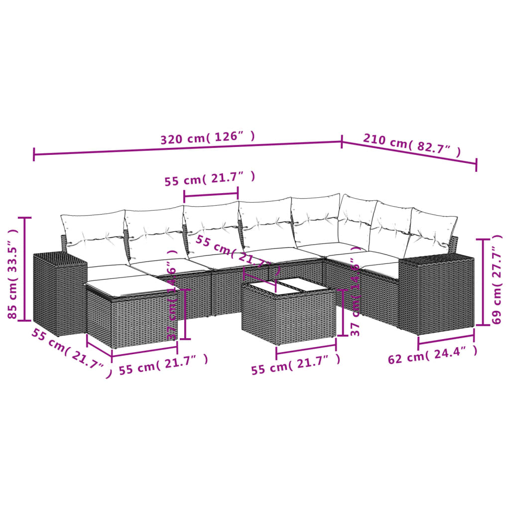 9-delige Loungeset met kussens poly rattan grijs is nu te koop bij PeponiXL, paradijselijk wonen!