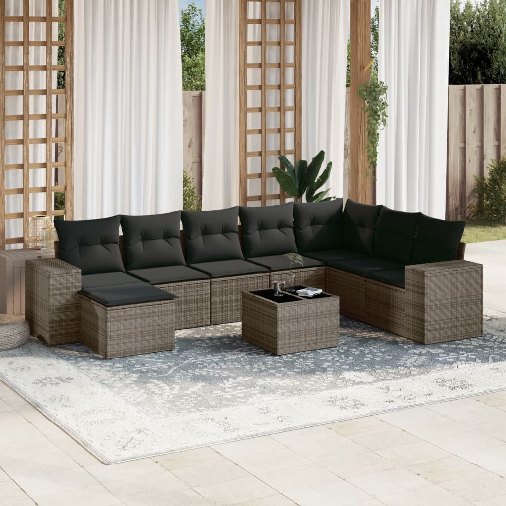9-delige Loungeset met kussens poly rattan grijs is nu te koop bij PeponiXL, paradijselijk wonen!