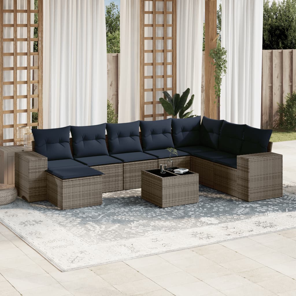 9-delige tuinbankset met kussens, grijs polyrotan is nu te koop bij PeponiXL, paradijselijk wonen!